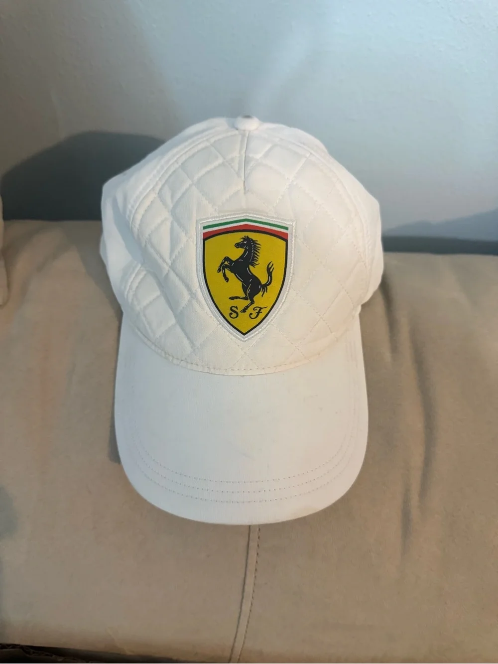 Supreme White Baseball Cap with Red Visor and Gray Sweatband
